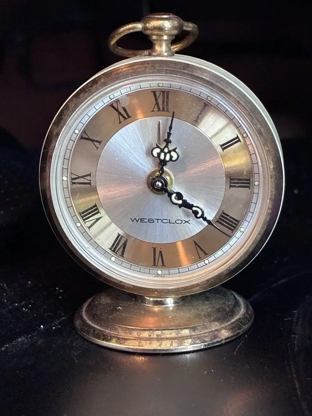 Vintage Westclox Fashionette Travel Alarm Clock Gold Tone Ornate Arms